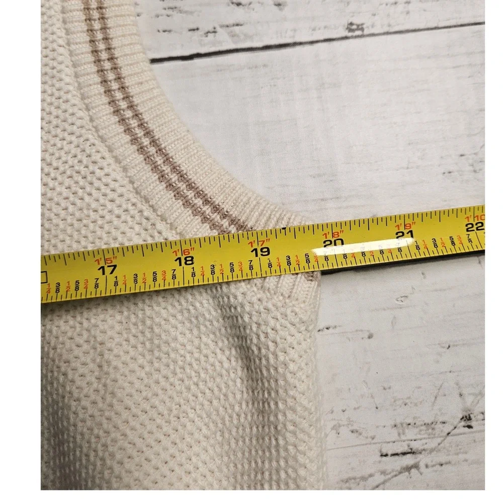 Cape Isle‎ Knitters Cream Cotton Popcorn Knit Sweater Vest V-Neck Preppy M